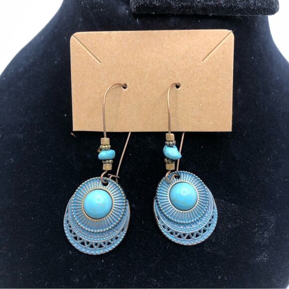 Unique Ethnic Boho Style Beaded Bronze Turquoise Classic Drop Earrings - Picture 3 of 11